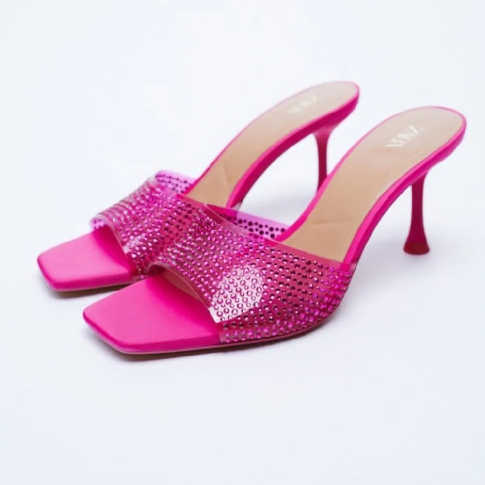 Zara SPARKLY VINYL PINK FUCHSIA SANDALS sz.8 - Picture 1 of 12